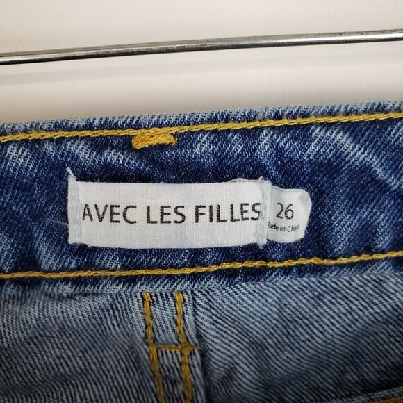 Avec Les Filles Straight Leg Jeans High Rise Distressed Split Hem Womens Size 2 - Picture 8 of 11